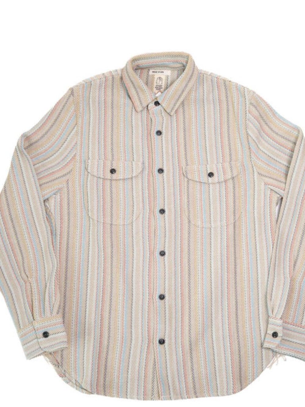 KATO- The Brace Loose Weave Shirt- Stripe Baja Sand- Medium